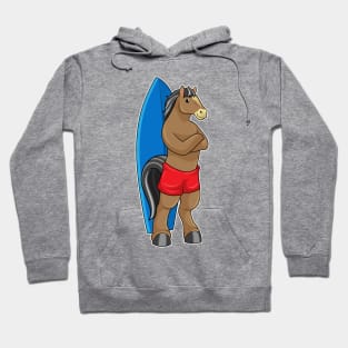 Horse as Surfer with Surfboard Hoodie